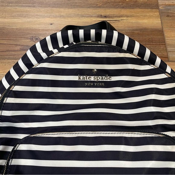 Kate Spade New York Watson Lane Hartley Nylon Backpack Black White Striped Gold - Picture 3 of 13